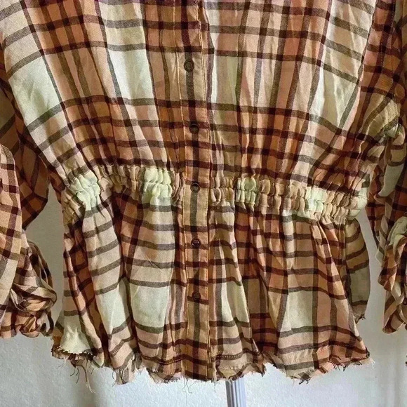 Free People Pacific Dawn Plaid Frayed Hem Western Rodeo Lagenlook Top Size XS - Picture 3 of 5